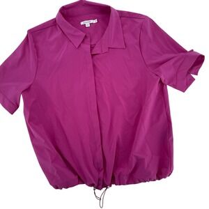 Chico's Magenta Collared Short Sleeve Button Down Shirt w/Cinch Waist